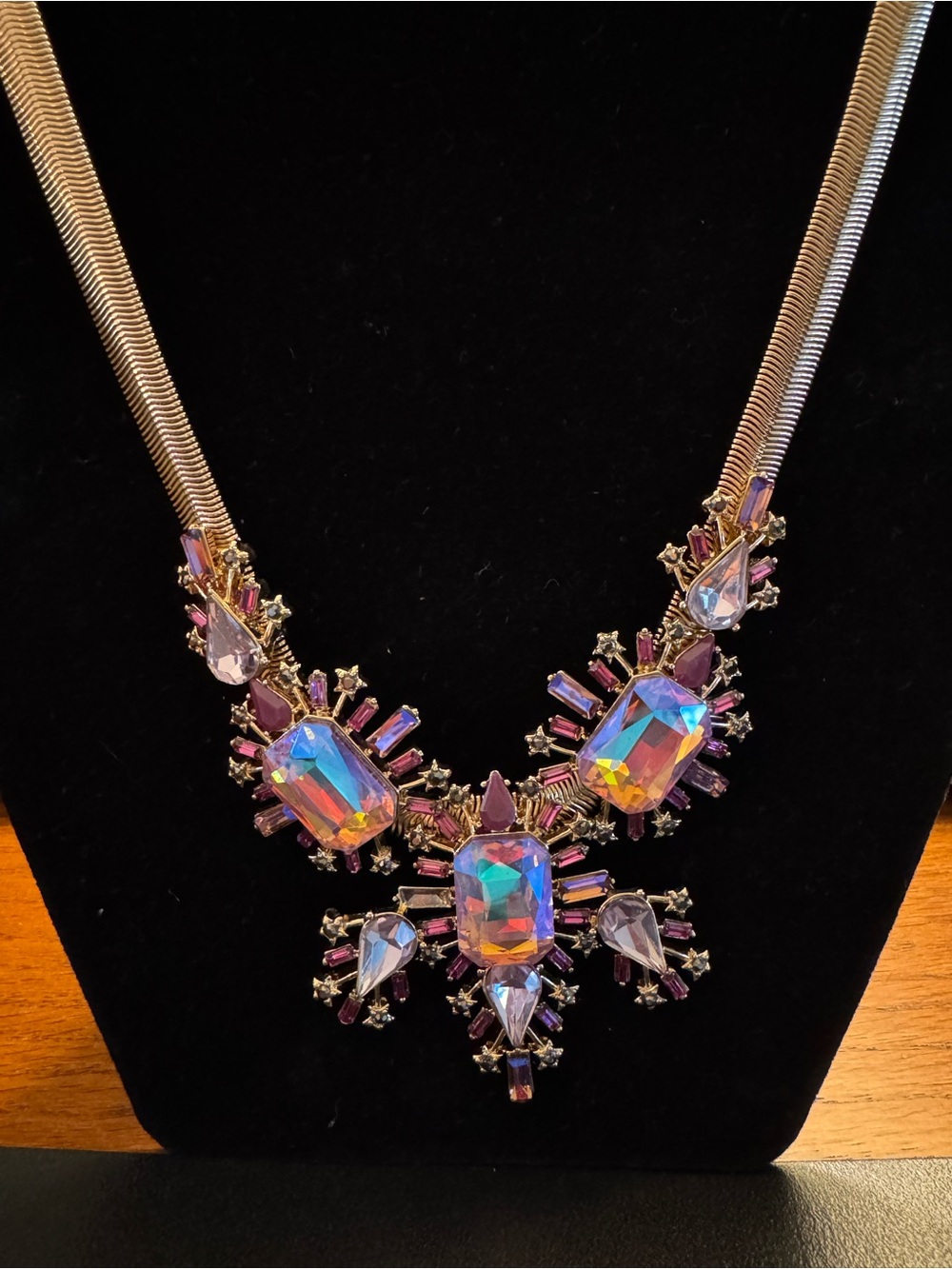 INC Gold Tone AB Crystal Statement Bib Necklace
